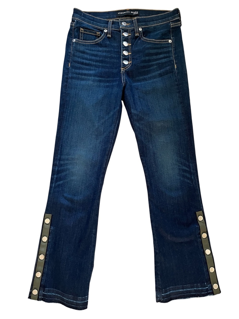 Veronica Beard Dark Blue Carolyn Cropped Boot Cut Jeans Flair High Rise - Picture 3 of 9